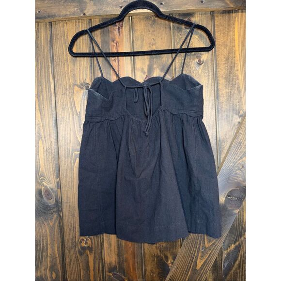 Free People Black Scalloped Edge Tie Back Tank Top - Picture 2 of 7